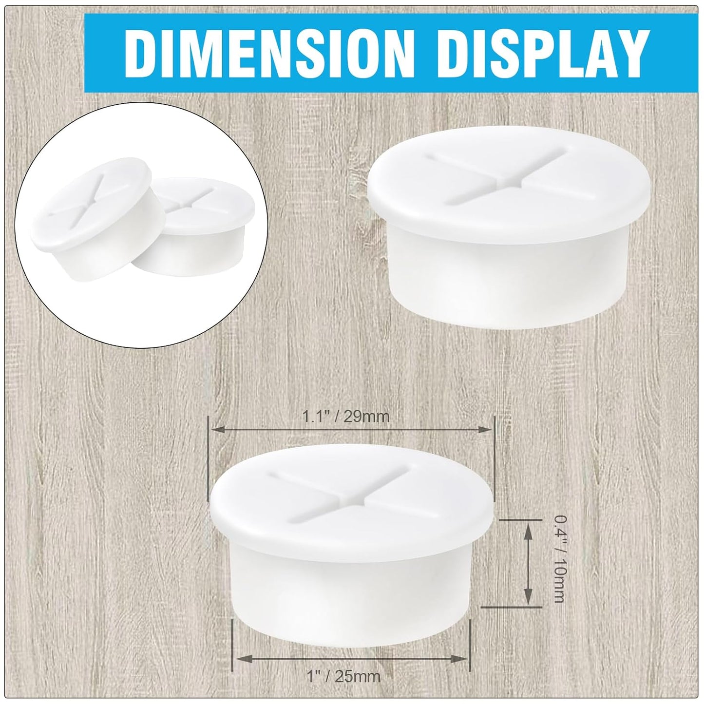 1" White Desk Grommet, JTemgle Flexible Cable Grommet Cross Rubber Cable Hole Cover Wire Organizer Caps Desktop Cord Management for Home Office TV Stands Tabletops, 20 Pieces