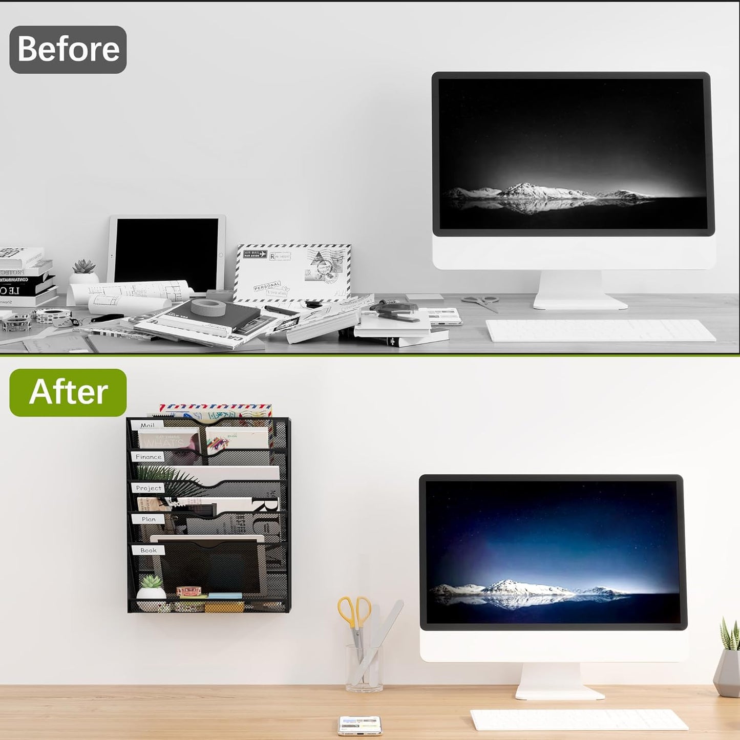 EasyPAG 5-Tier Wall File Holder, Mesh Hanging Folder Organizer with Classify Label, Versatile Desk File Organizer for Office Home, Vertical Wall Mounted Mail Sorter, Sides Closed, Black