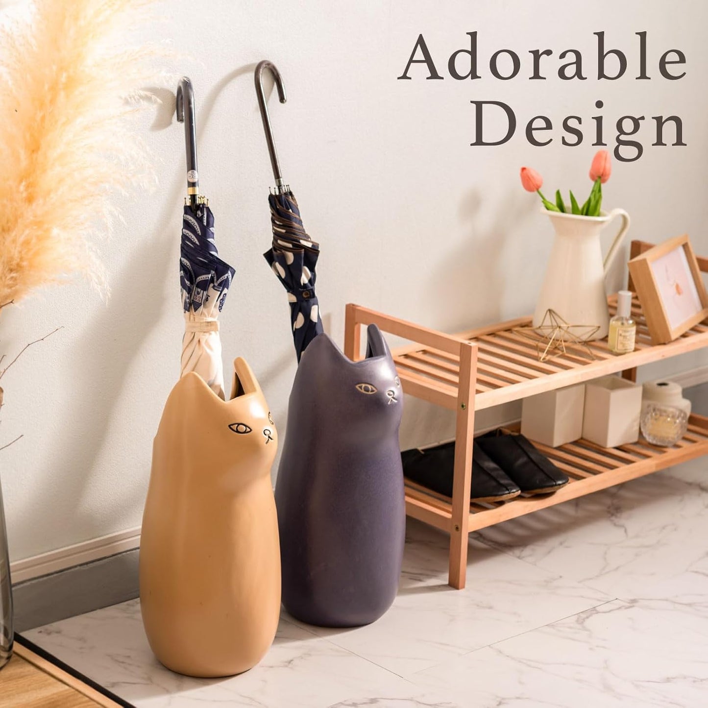 PaletteLife Umbrella Stand Ceramic Scandinavian Cat Small-Size Beige BLS-13BE