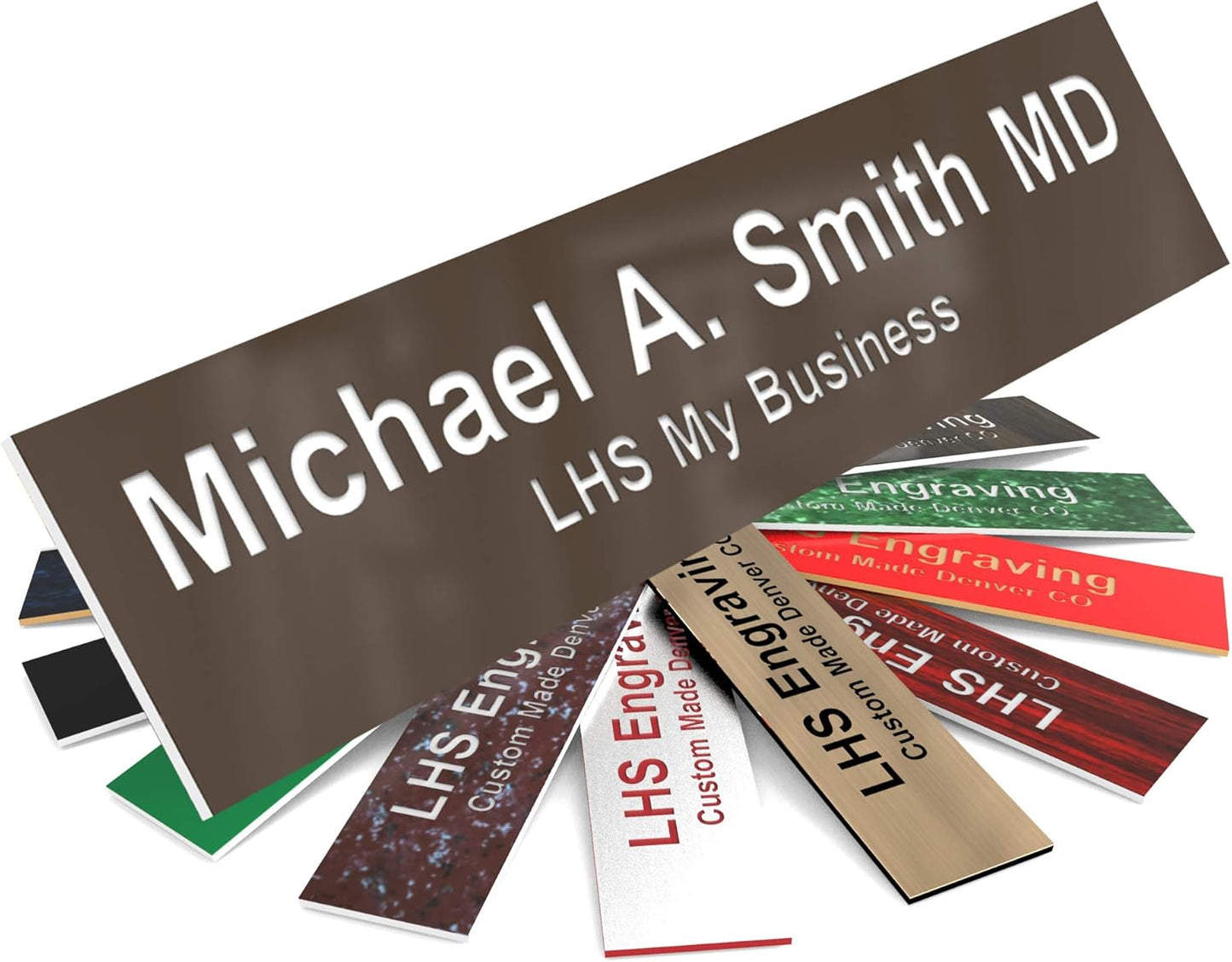 Door Name Plate Personalized for Office Brown Plastic Name Plate with White Letters - Made in USA 2x4 B25