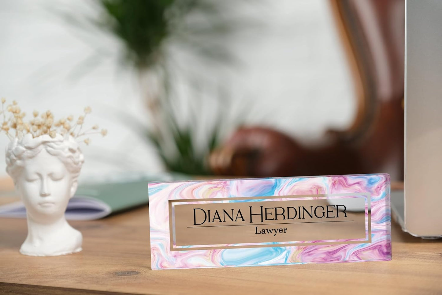 Custom Acrylic Name Plate, Office Name Plate, Personalized Name Plate, New Job Gift, CoWorker Gift, Custom Office Desk Decor, Phd Gift (Marble design)