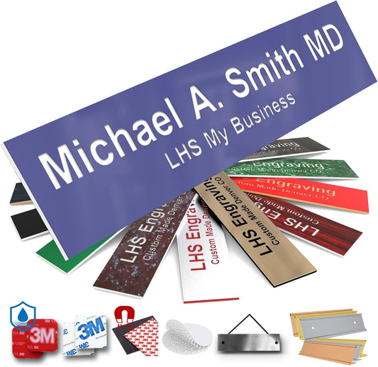 Engraved Name Plates for Door Sign Personalized Purple Plastic Plaque with White Letters - Made in USA 2x10 B13