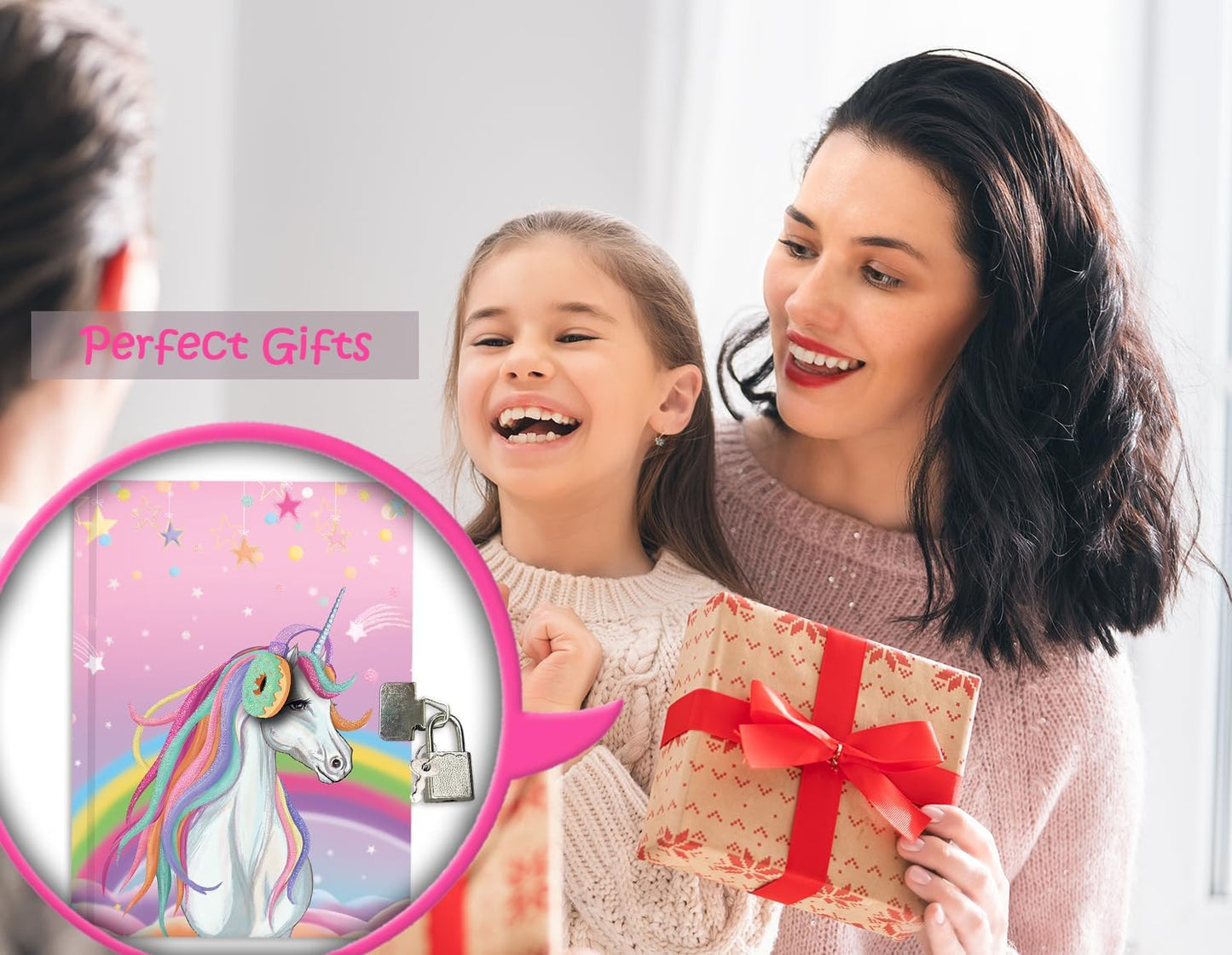 GINMLYDA Girls Diary with Lock for Kids, 7x5.25 Inches 160 Lined Pages Secret Unicorn Notebook for Girls Journal with Lock for Kids Pre School Writing Drawing Cute Girls Gifts for Birthday