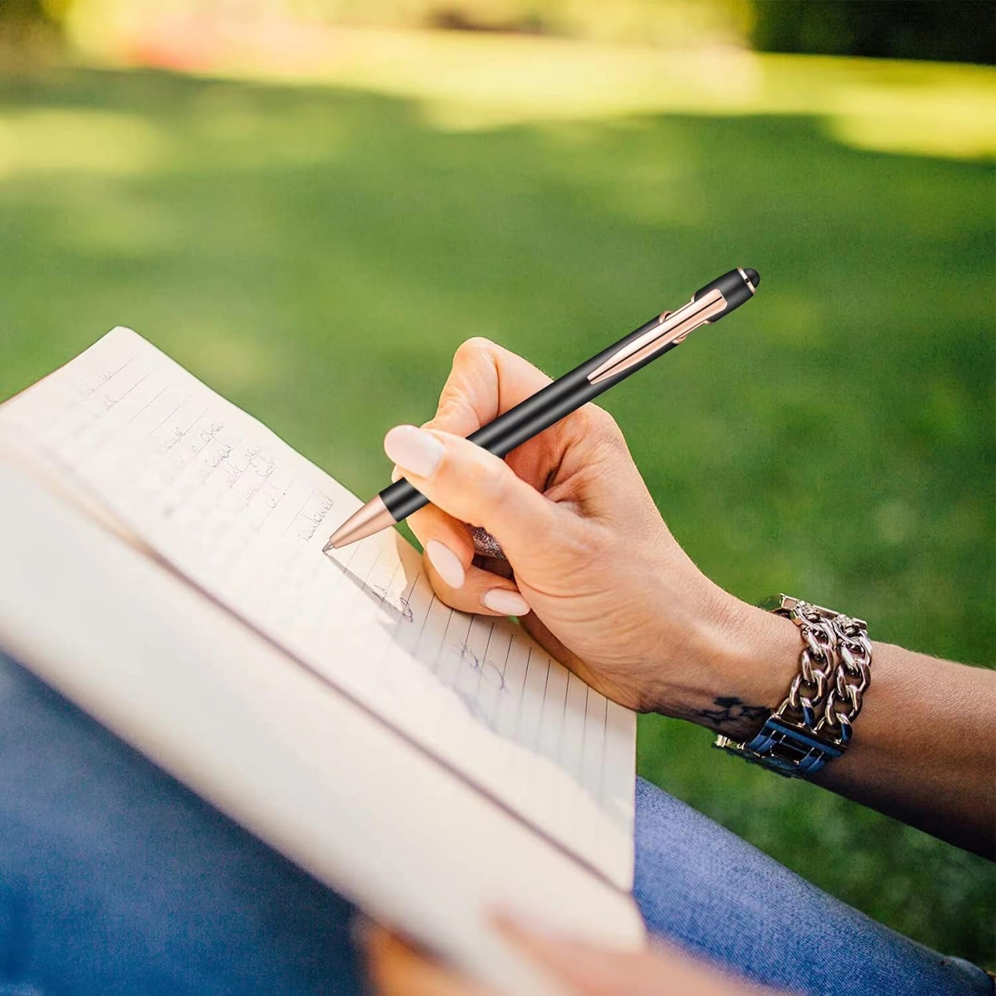 Aozora 9 Pack Ballpoint Pens Smooth Writing 2-in-1 Stylus Retractable Ballpoint Pen with Stylus tip, Office Decor Metal Stylu Pen for Touch Screens, 1.0 mm Black Ink (Black)