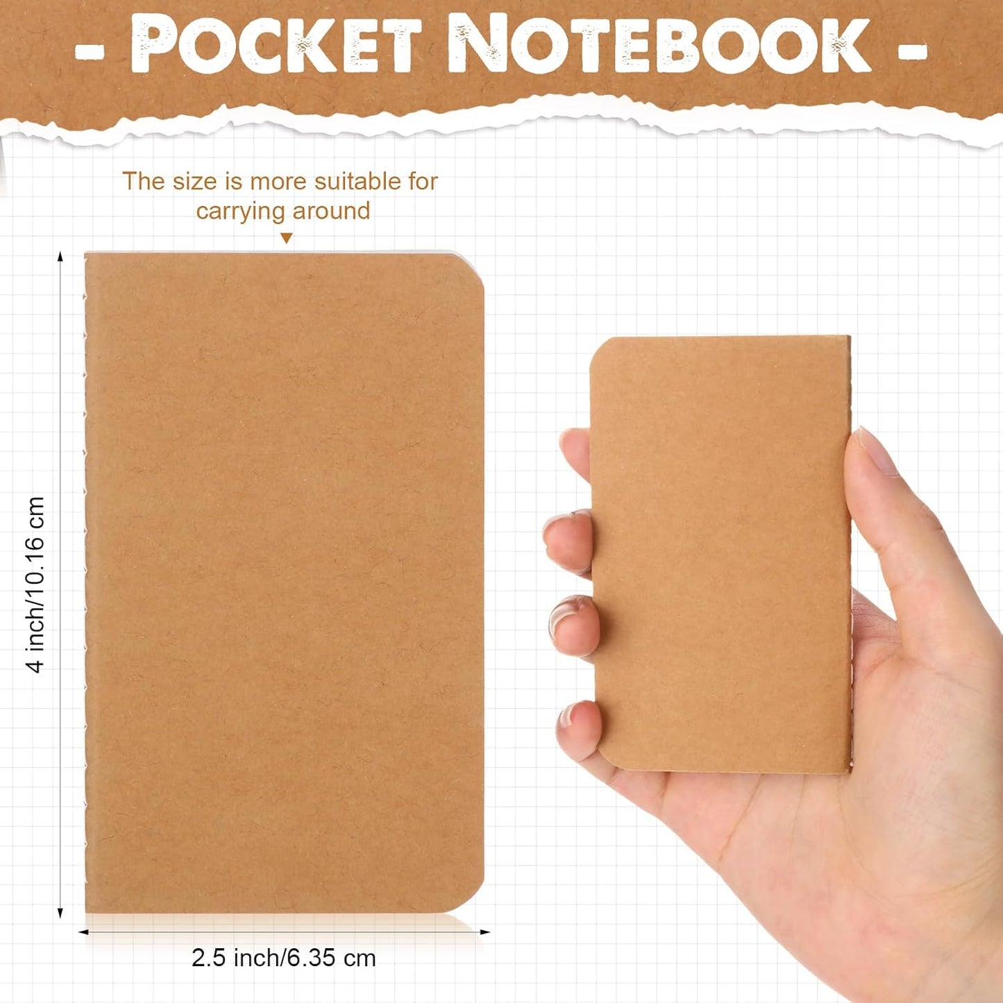 Harloon 100 Pcs Mini Notebooks Bulk Small Pocket Notepads Blank Lined Wallet Memos Journals for Students Employee Traveler Classroom Office Supplies, 4 x 2.5 Inches(Brown)
