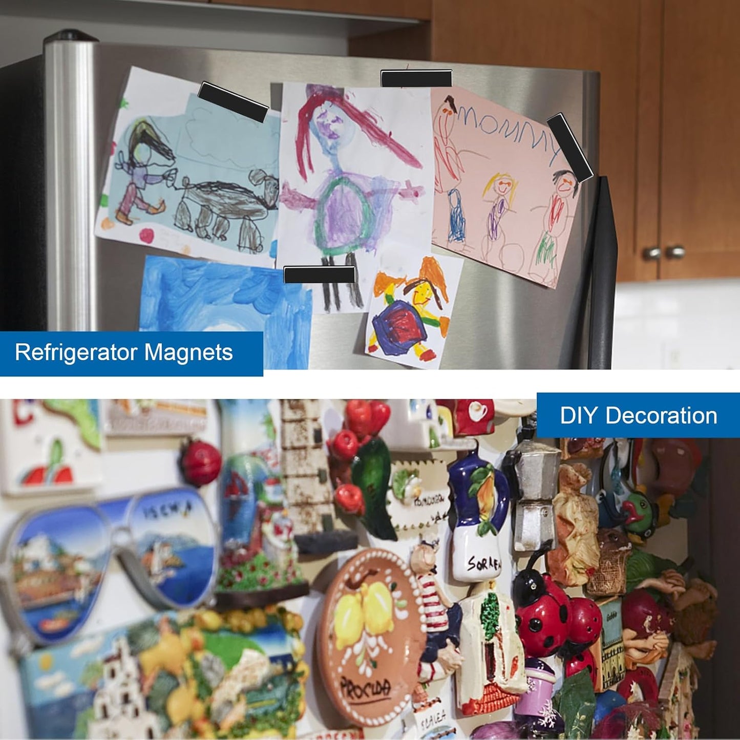 LOVIMAG Powerful Rare Earth Magnets, Refrigerator Magnets with Double-Sided Adhesive, Black Heavy Duty Magnet for Cabinet Doors, Fridge, Classroom, Grill, Garage, Kitchen - 40x10x5 mm,Pack of 6