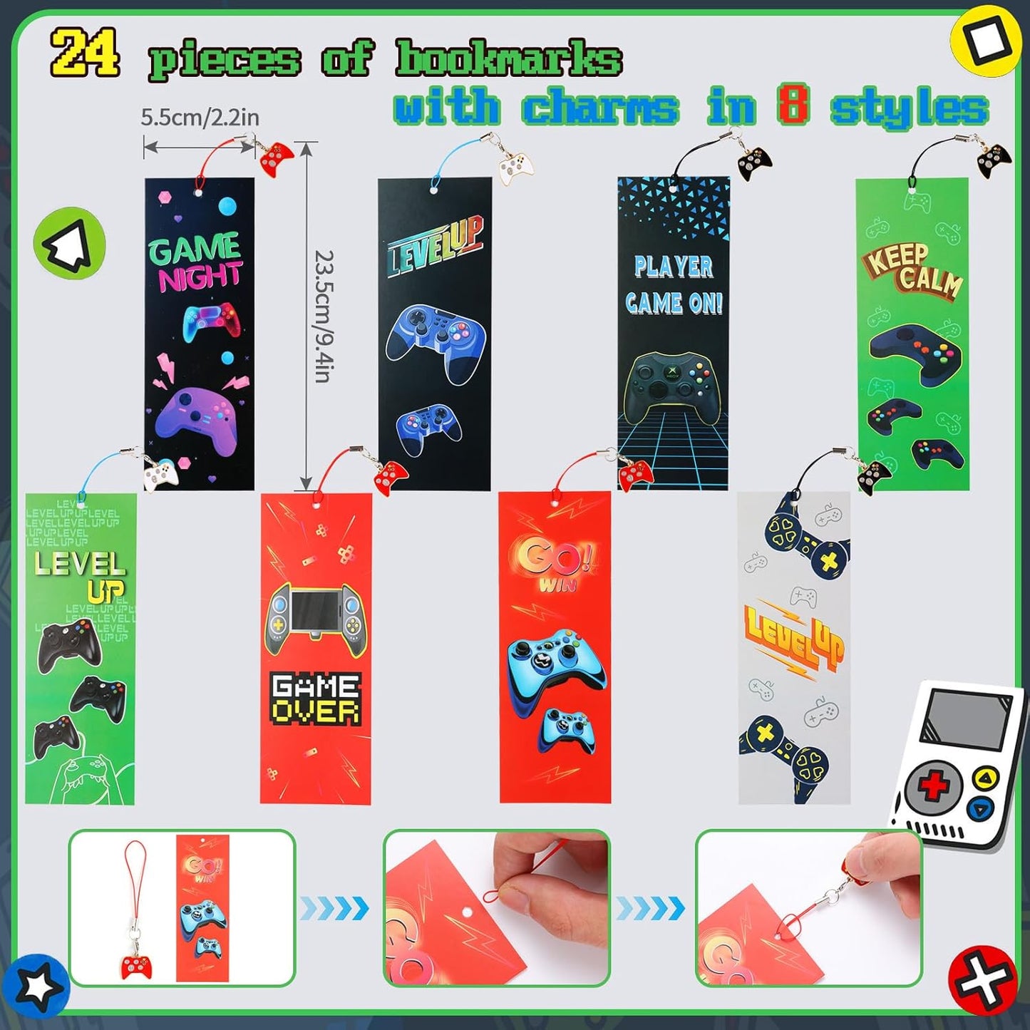 Kolewo4ever 148 Pieces Video Game Theme Stationery Set:100 Pcs Video Game Pencils 24 Pcs Game Pattern Mini Spiral Notepad Memo Pad 24 Pcs Game Metal Charms Bookmarks (Video Game)