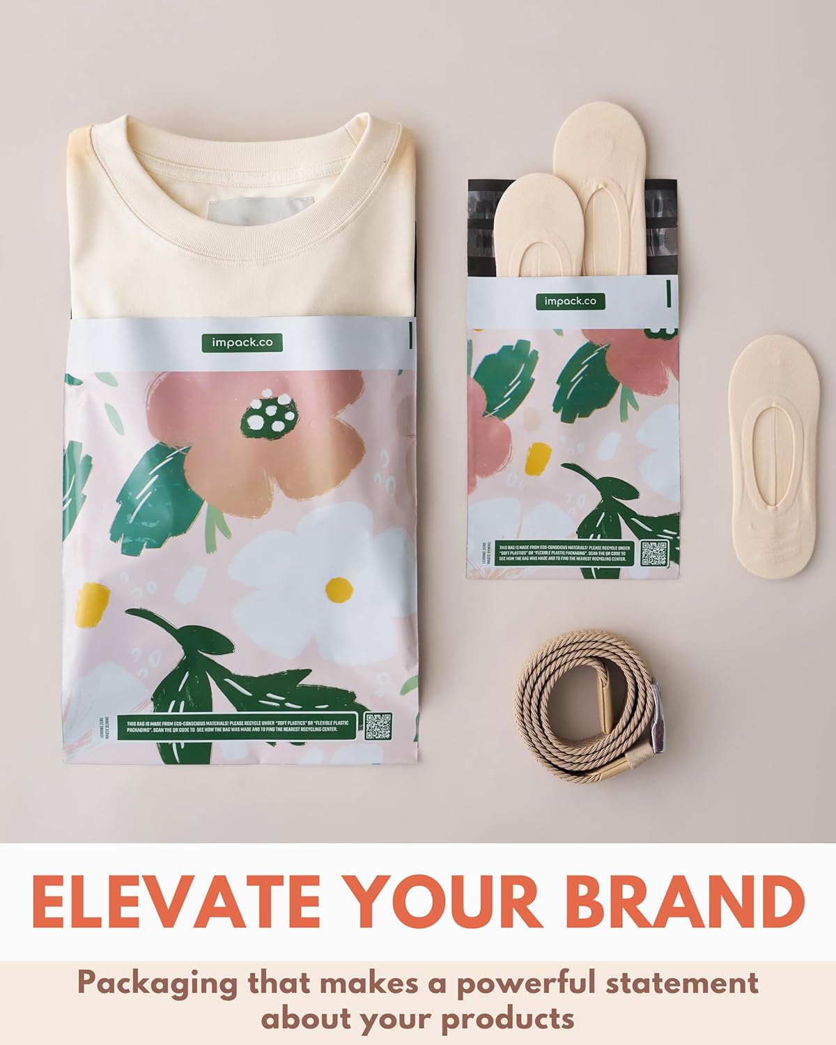 Poly Mailers 10x13-25 Pack Biodegradable Shipping Bags for Clothes - Impack Self-Seal Waterproof Thick Mailing Envelope for Accessories & Clothing - Pastel Petals