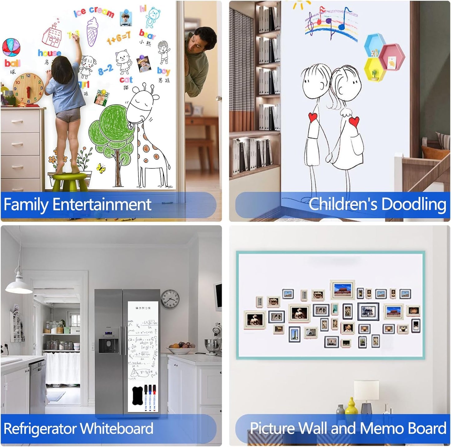 Magnetic Dry Erase Whiteboard Paper with Adhesive, 94" x 47" White Board Film for Wall, Easy to Write and Clean Dry Erase Board for Office, Classroom, Home, Include Marker, Magnetic Eraser and Magnets