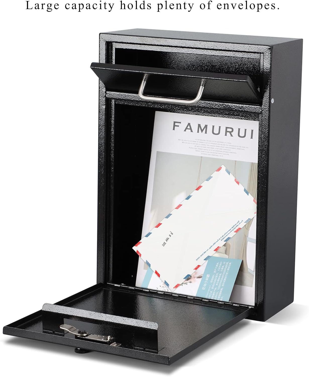 KYODOLED Steel Combination Lock Mail Boxes Outdoor,Locking Wall Mount Mailbox,Security Lock Drop Box,Collection Boxes,16.2H x 11.22L x 4.72W Inches,Black X Large