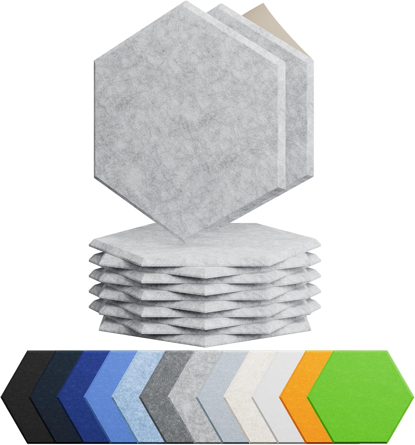 12 Pack Acoustic Panels Self Adhesive Sound Proof Foam,High Density Sound Acoustic Foam Panel,12X10.23X0.4 Inch Hexagon Wall Panels in Home,Office,Reccording Room,Studio(Silver Gray)