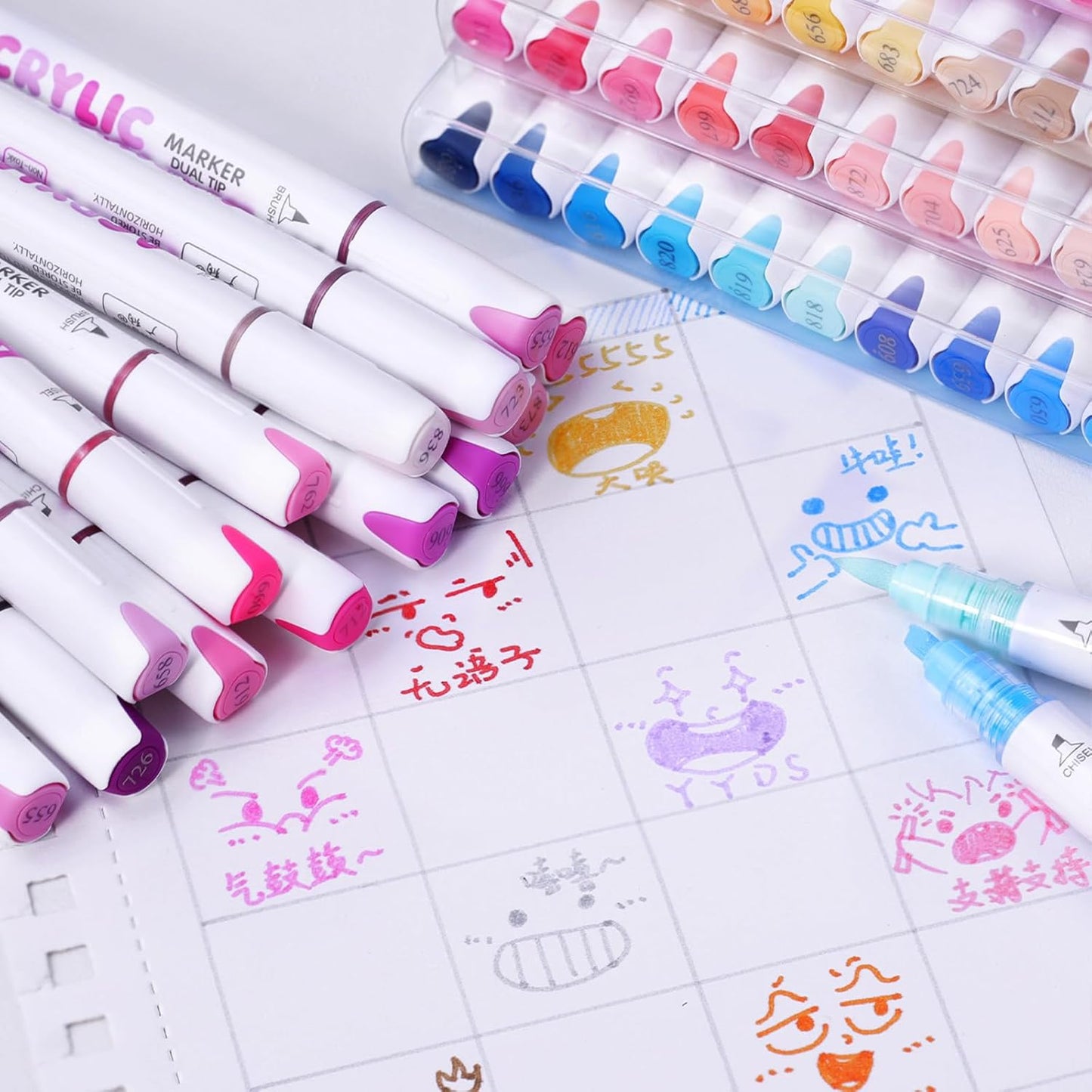 kander 12 Colors Dual Tip Acrylic Paint Markers, Reddish Brown Color — Extra Fine & Soft Brush Pen Set with Direct Ink Flow for Sketching, Detailing, Coloring on Wood, Canvas, Rock, Glass, DIY Crafts