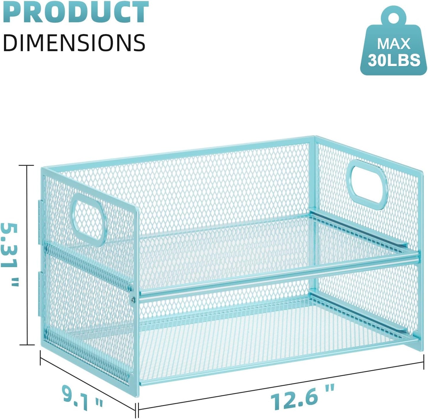 Marbrasse 2 Tier Paper Organizer Letter Tray, Mesh File Organizer with Handle, Paper Sorter Desk Organizer for Home Office Supplies - Blue