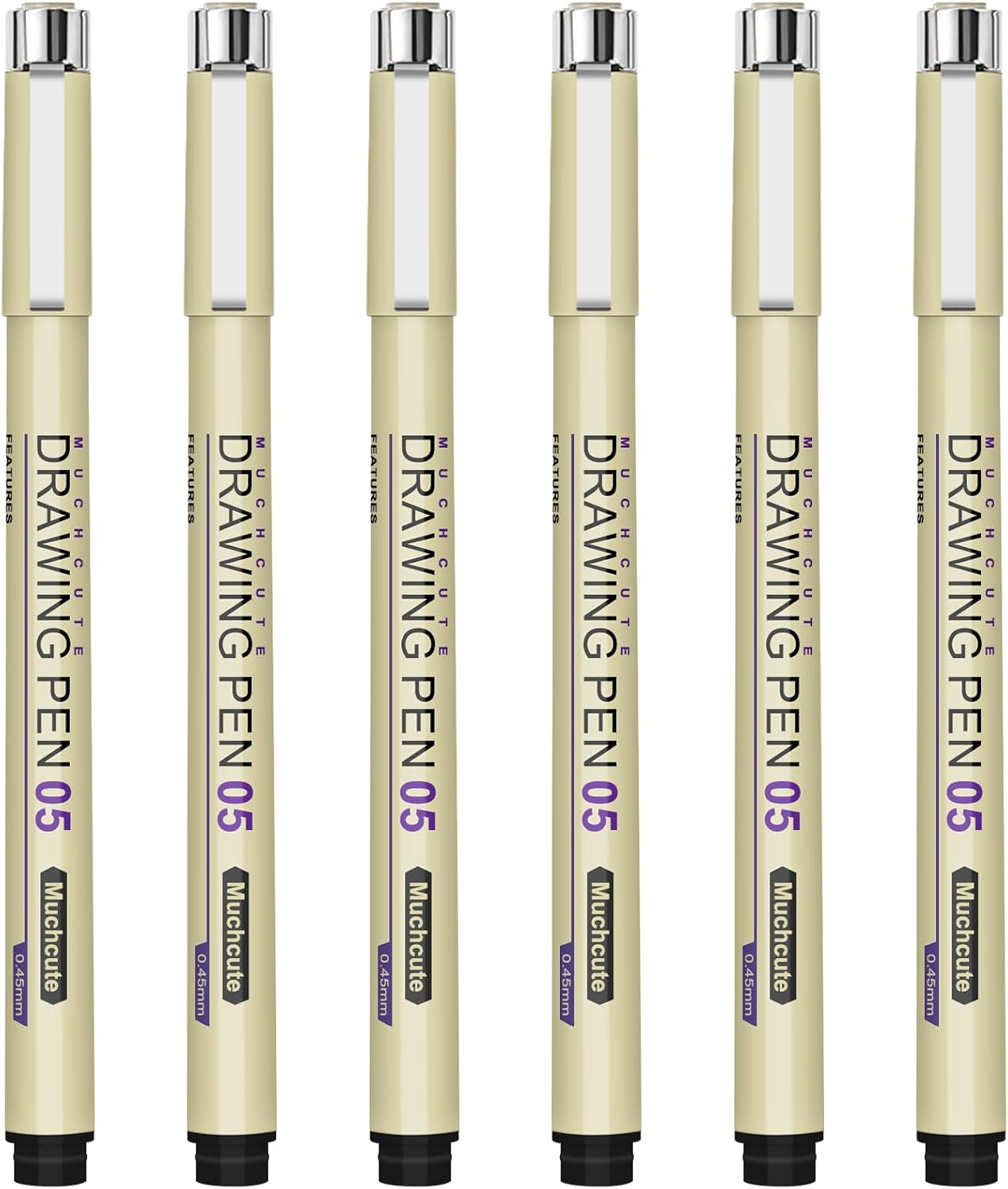 Muchcute 05 Fine Point Writing Pens: 6 Black 0.45mm Thin Micron Pen 05 No Bleed Bible Journaling Study Supplies Annotation Smooth Waterproof Micro Line Needle Tip Fineliner Gel Felt Ink Markers Stuff