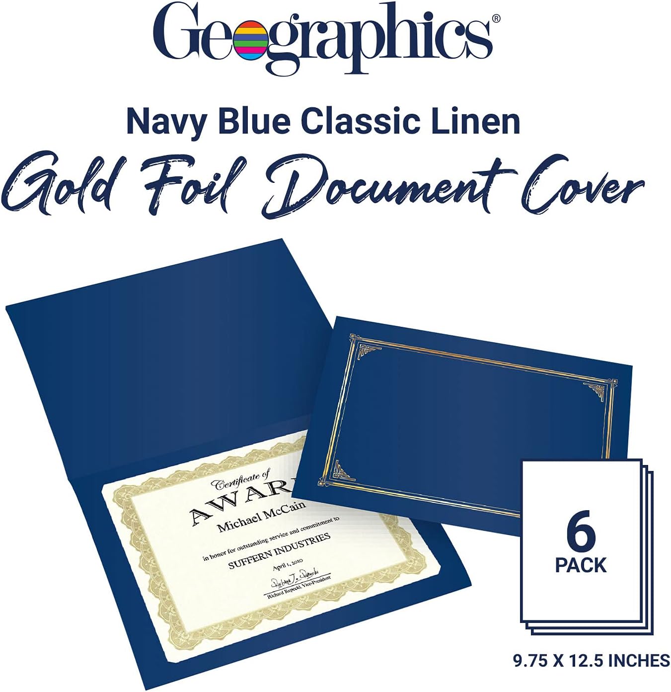 Classic Linen Certificate/Document Covers, 12.5” x 9.75”, Blue Navy (6 Pack)