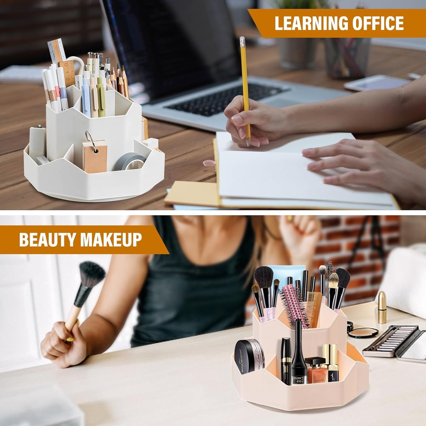 360 Degree Rotation Pen Holder,9 Slots Pencil Holder for Desk,Desk Organizer,Desk Accessories & Workspace Organizers,Apply Office, School, Home（Pink