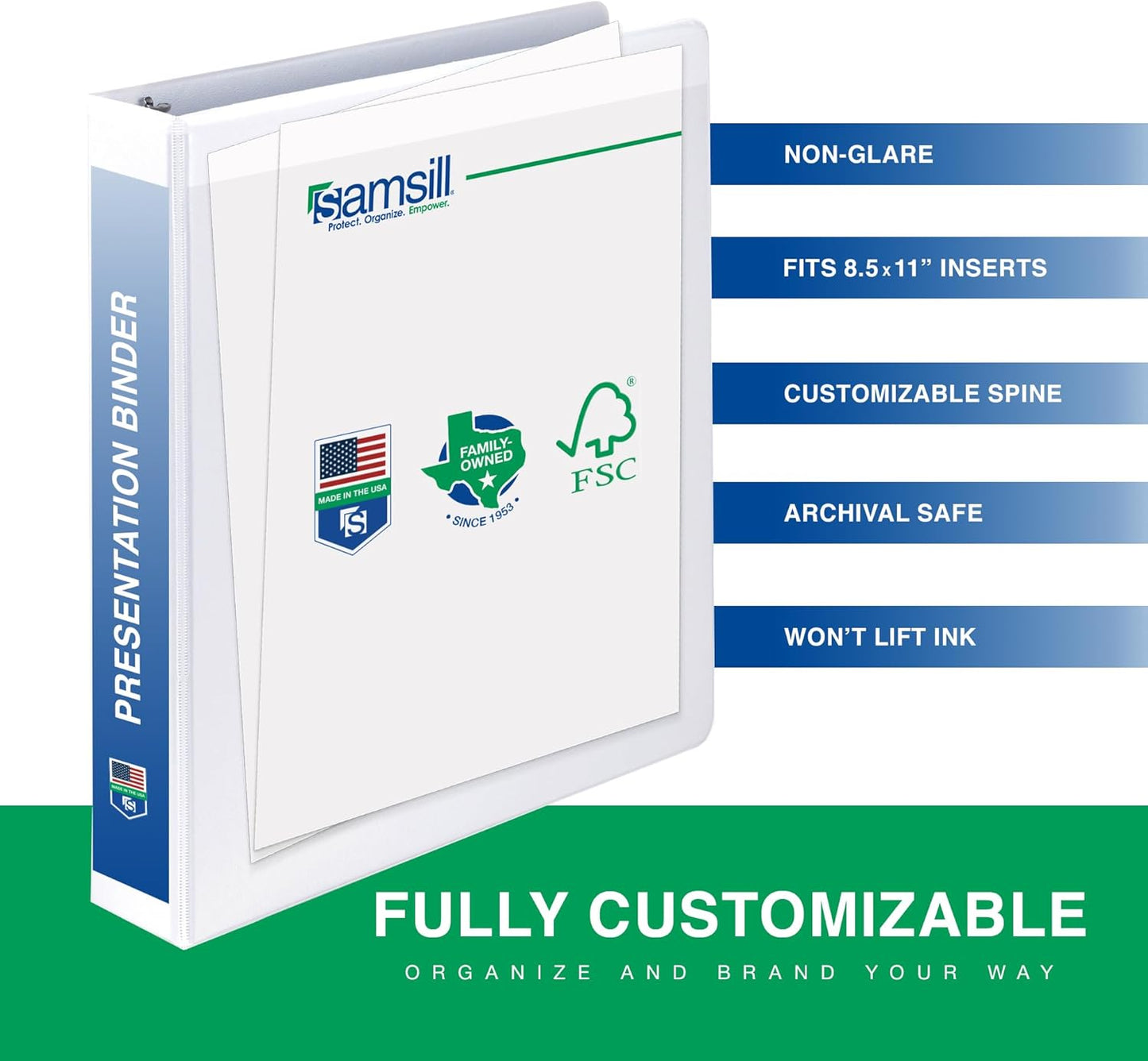 Samsill 1.5 Inch 3 Ring Binder, Made in USA, Economy Round Ring, Clear View Cover, 325 Sheet Capacity - for School, Home, Office - White