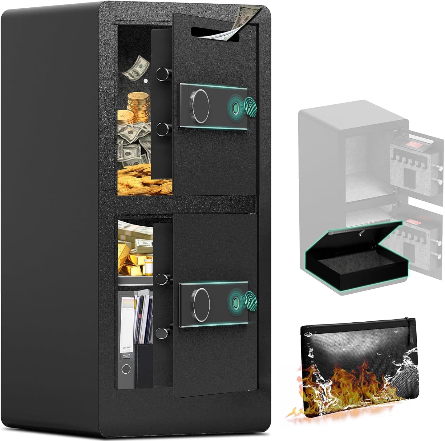 Heavy Duty Dual Door Safe Box, Extra Large Waterproof with Hidden Lock Box, Removable Shelves & Free Fireproof Bag for Home, Office, Jewelry, Documents (7.0 Cuft Double Door Safe)