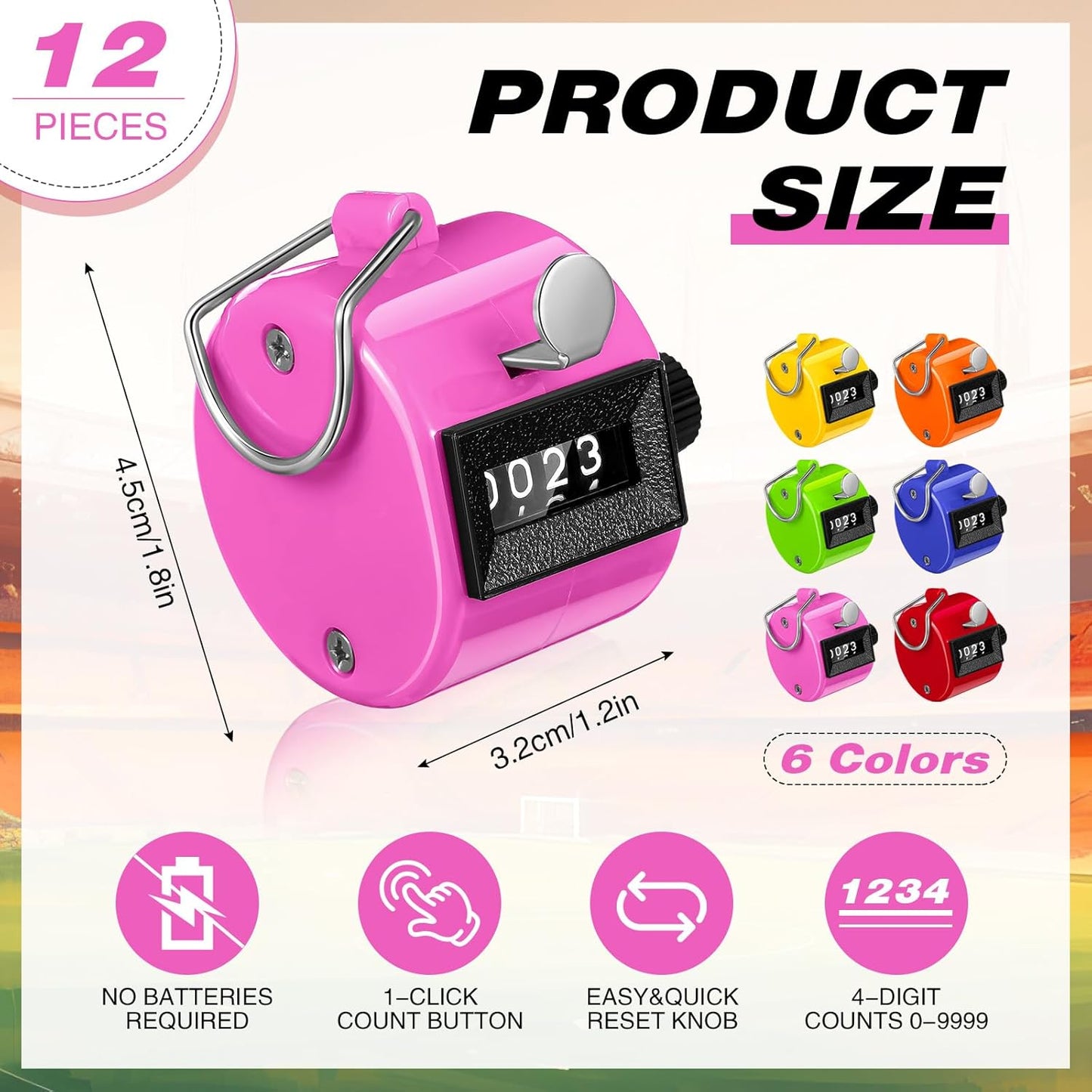 12 Pcs Handheld Tally Counter, 4 Digit Number Clicker Counter, Metal Hand Mechanical Register for Coaching, Knitting, People, Golf and Row