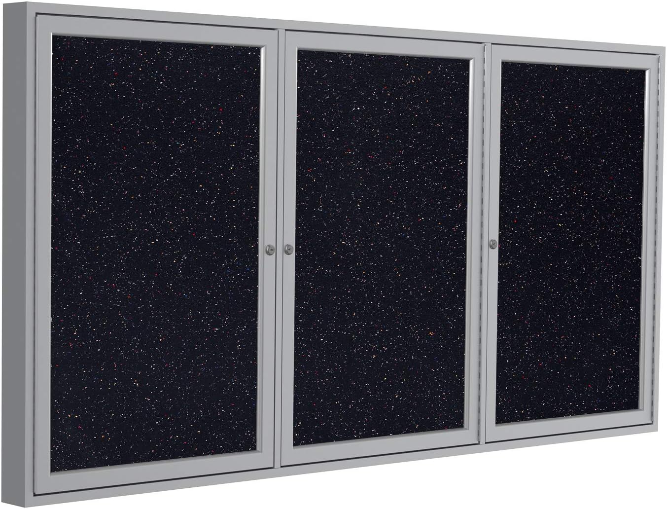 Ghent 36"x72" 3-Door indoor Enclosed Recycled Rubber Bulletin Board, Shatter Resistant, with Lock, Satin Aluminum Frame, Confetti (PA33672TR-CF) ,Made in the USA
