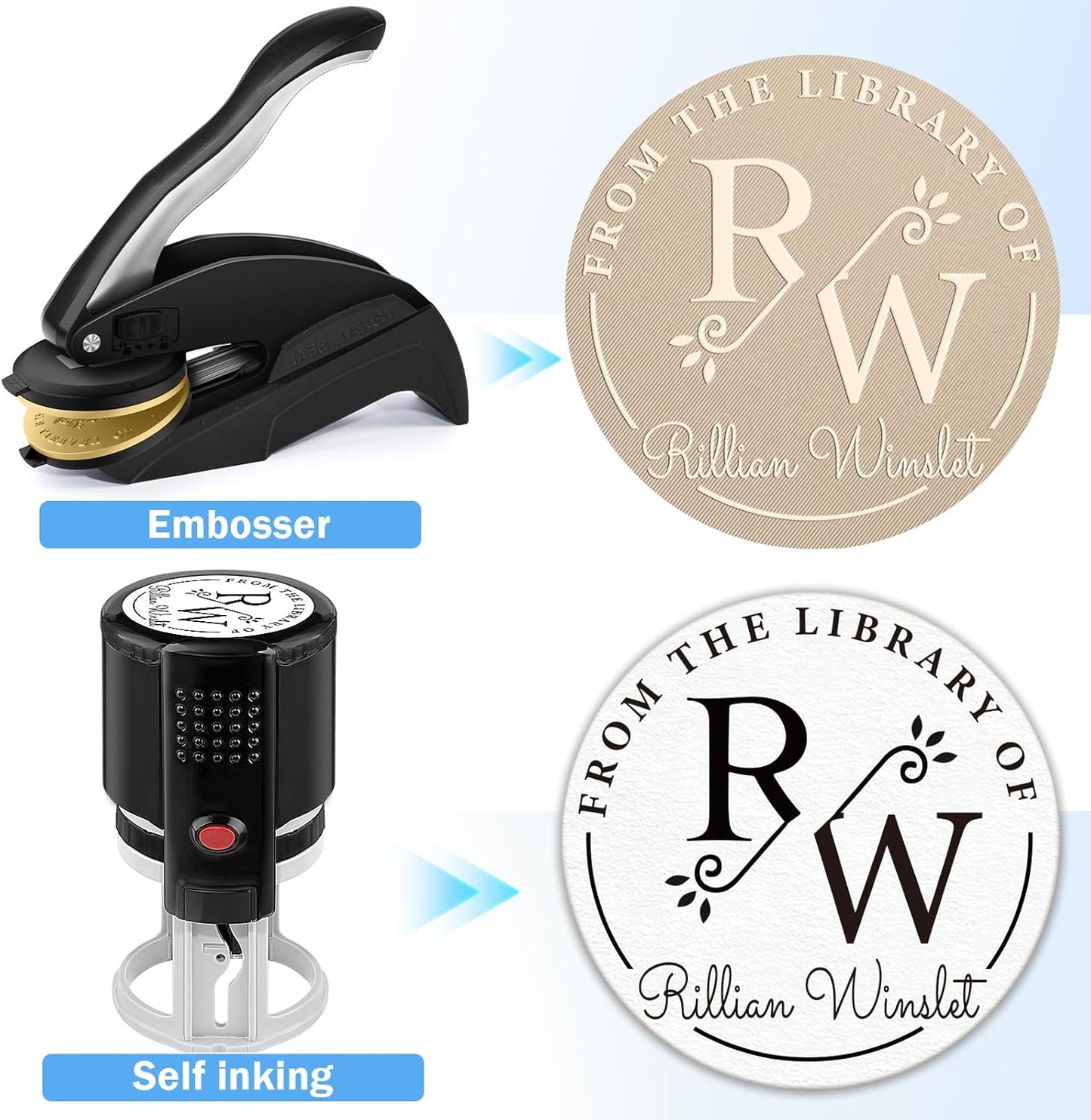 Wedding Embosser | Personalized Book Stamp | Monogram Embosser Stamp Customizable Rubber Stamp (Wedding 8)