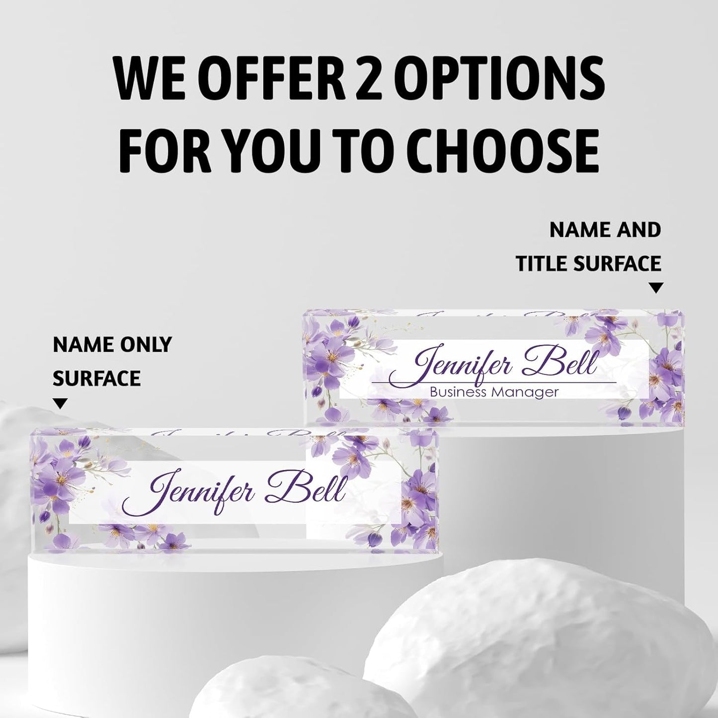 Personalized Name Plate for Desk, Custom Desk Name Plate, Acrylic Name Plate Office Desk Accessories, Personalized Office Gifts for Coworkers Teachers, Employee Appreciation Gifts (Purple Ink)