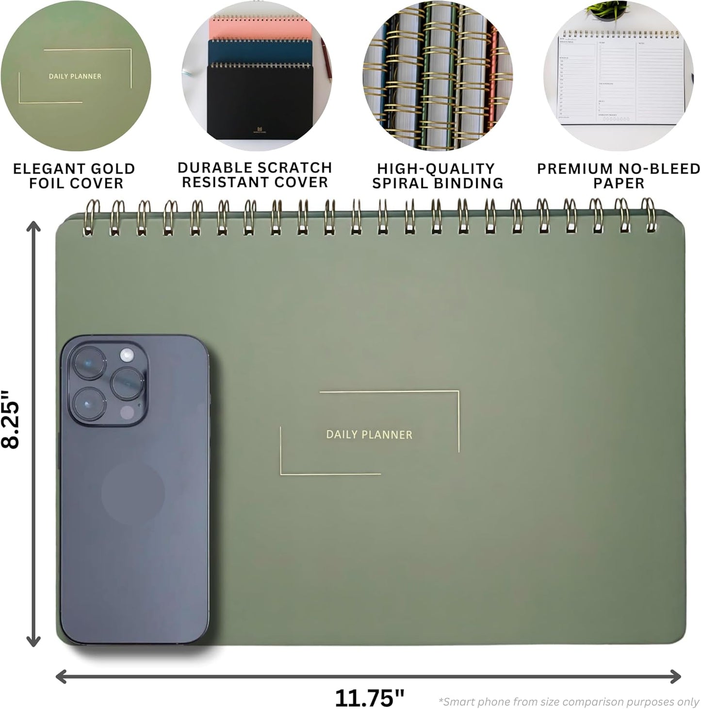 Undated Daily Planner | 8.25” x 11.75” Work To-Do Notebook | ADHD Academic Organizer | Multi-Layout | Men and Women Planner | College Supplies | Navy | Landscape Layout