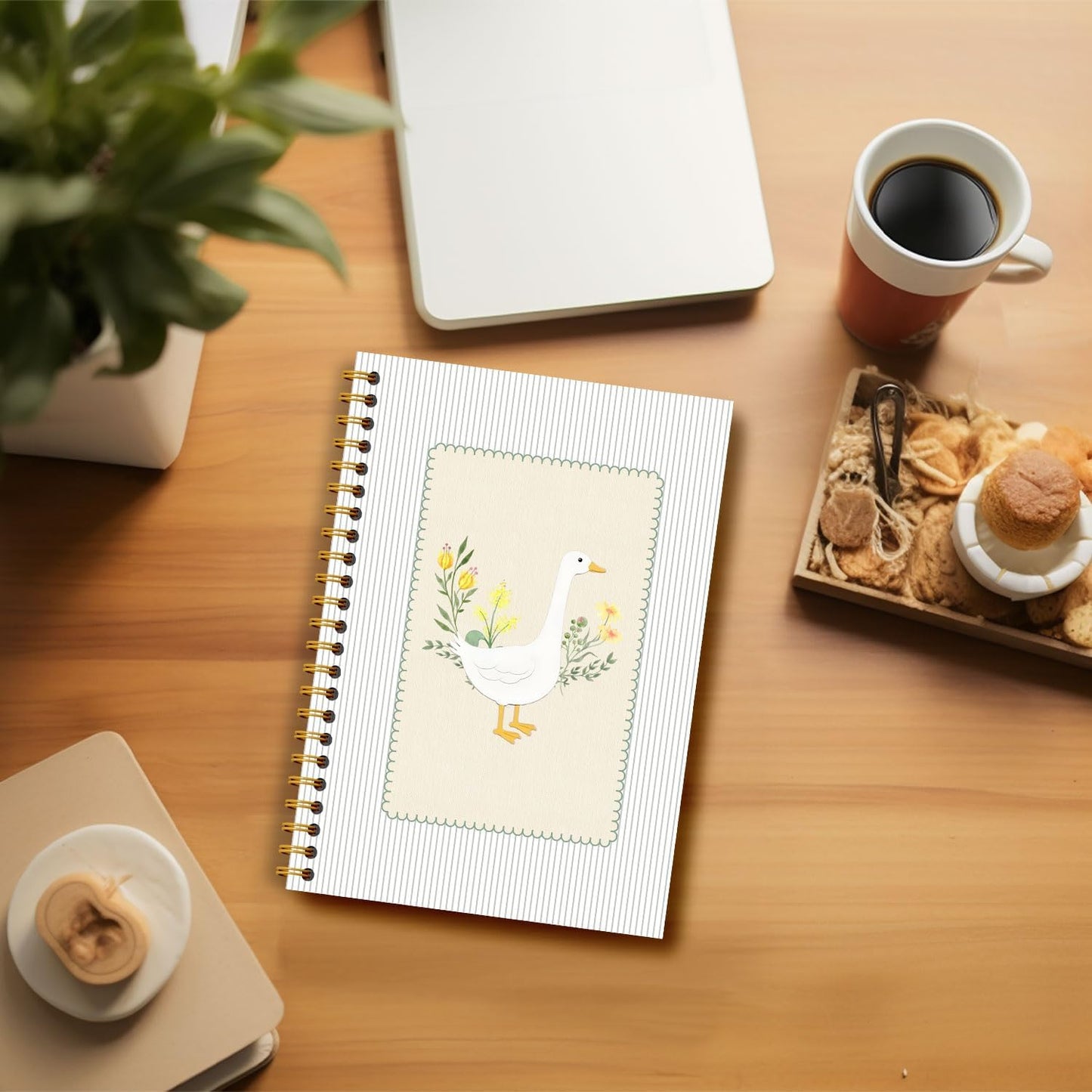 Guymn Sage Green Floral Goose Notebook, Cottagecore Flower Goose Journal for Kids Girls, Geese Animal Lover Gifts Hardcover Spiral Notebooks Journals 5.5x8.3 Inch