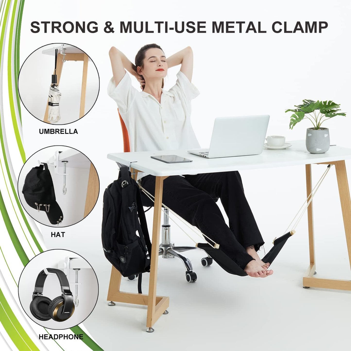 DMcore Canvas Foot Rest Hammock, Adjustable Mini Foot Rest Stand Under Desk Home Office … (Black)