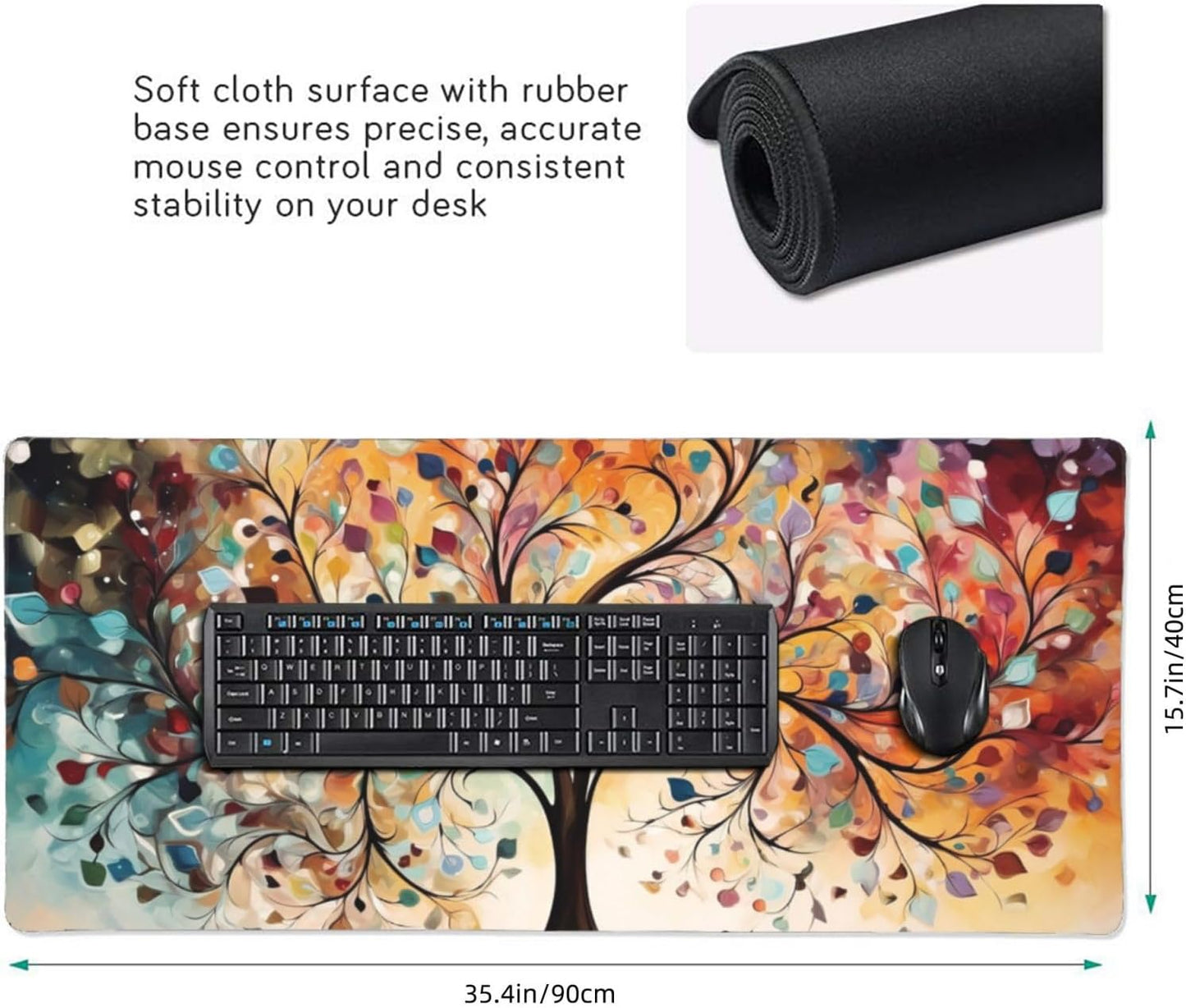 35.4 x 15.7 in, XXL Large Mouse Pad for Desk, Extended Keyboard Mouse Mat for Computer Office, Big Laptop Mouse pad, Gaming Pc-Colorful Leaf Tree