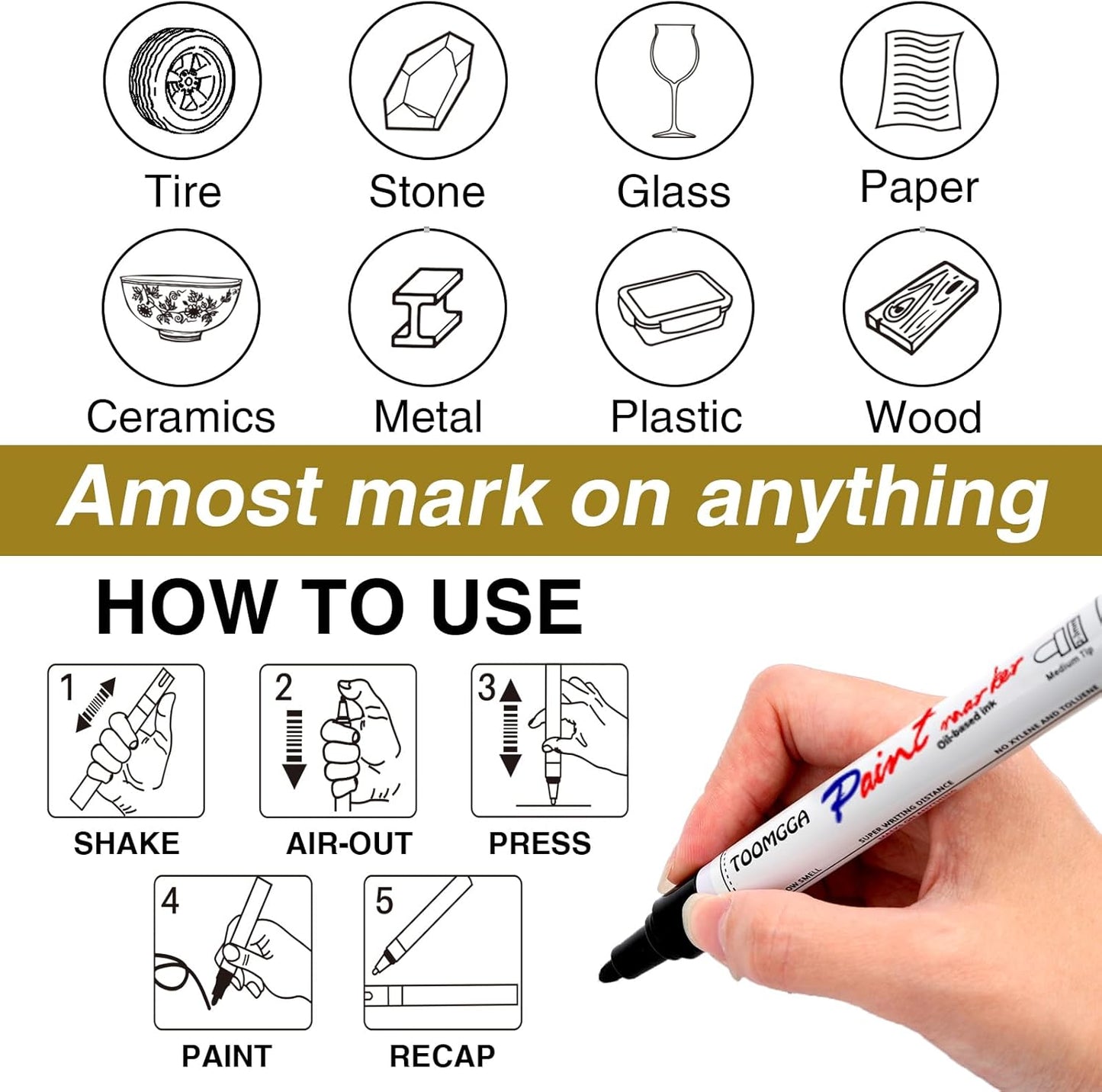 Permanent Paint Pens Blue Paint Markers 8 Pack Oil Based Markers, Quick Drying and Waterproof Marker Pen, Car Tire, Metal, Rock Painting, Wood, Plastic, Canvas, Craft Supplies for Adults