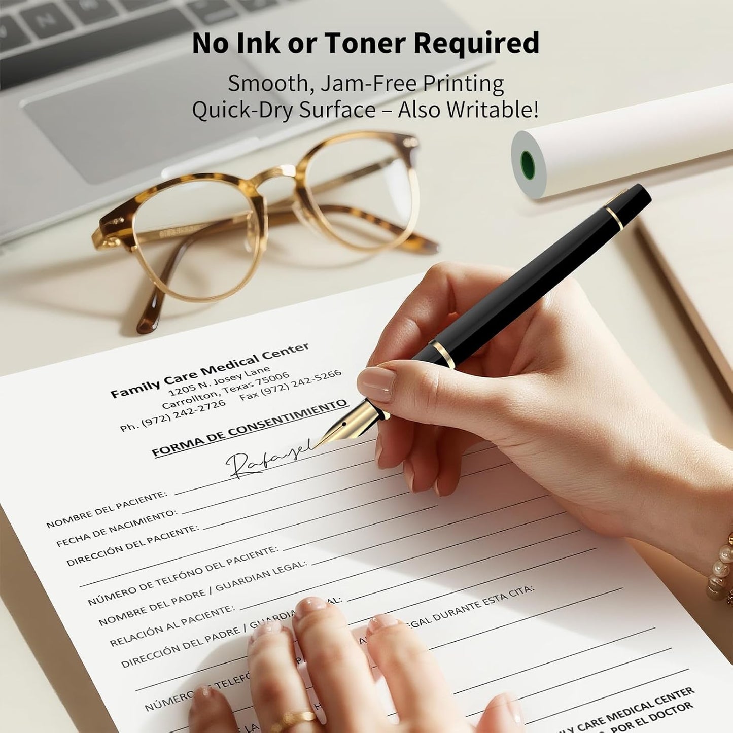 Thermal Printer Paper 8.5''x11'' US Letter Size, 4 rolls, 100 sheets, Thermal Paper Quick-Dry, Advanced Clear Printing, Compatible with Gloryang & JADENS PD-A4 Thermal Printer