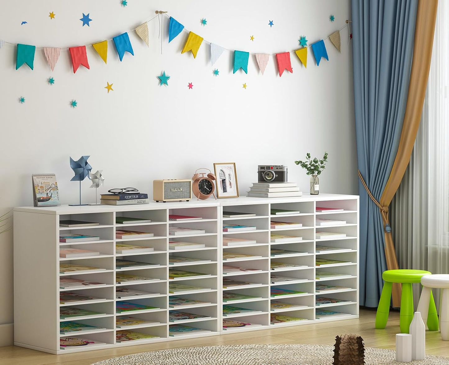 PAG Mail Sorter Organizer, Wood Literature Organizer, Student Mailbox for Classroom, Desktop Bill Paper Organizer for Office Home School, 27 Compartments, White