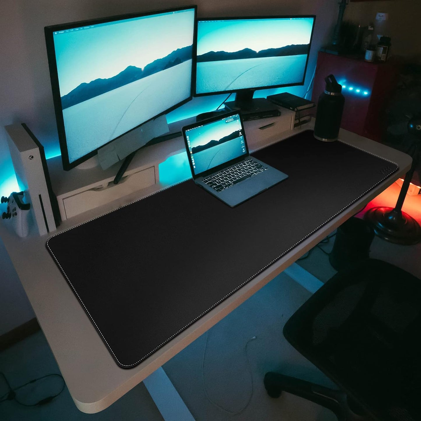 Vyaaa PU Leather Desk Mat, 55" x 24" Large Mouse Pad, Waterproof Extra Large Desk Mat, Desk Mats on top of Desks for Home or Office (Black)