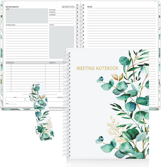 SUNEE Half Meeting Half Note - 7.5"x10" Professional Notebooks for Work - 160 Pages, B5 Size Project Planner, Spiral Meeting Agenda/Minutes Organizer for Women Men, Note Taking, Office & Business