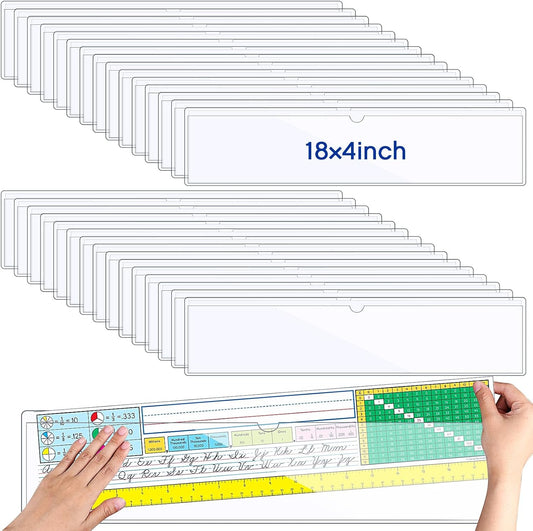 Chinco 30 Pcs Self Adhesive Pockets, Bin Labels for Storage Bins, Clear Pocket Label Sleeves, Plastic Index Card Holder with Top Open for Organizing Bins Box Drawer(18 x 4 Inches)