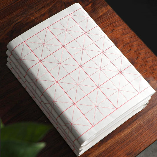 Xuan Paper, Chinese Calligraphy Paper with Grid for Practice, Rice Paper for Brush Writing(White, Grid-7.5cm,100 Sheets)