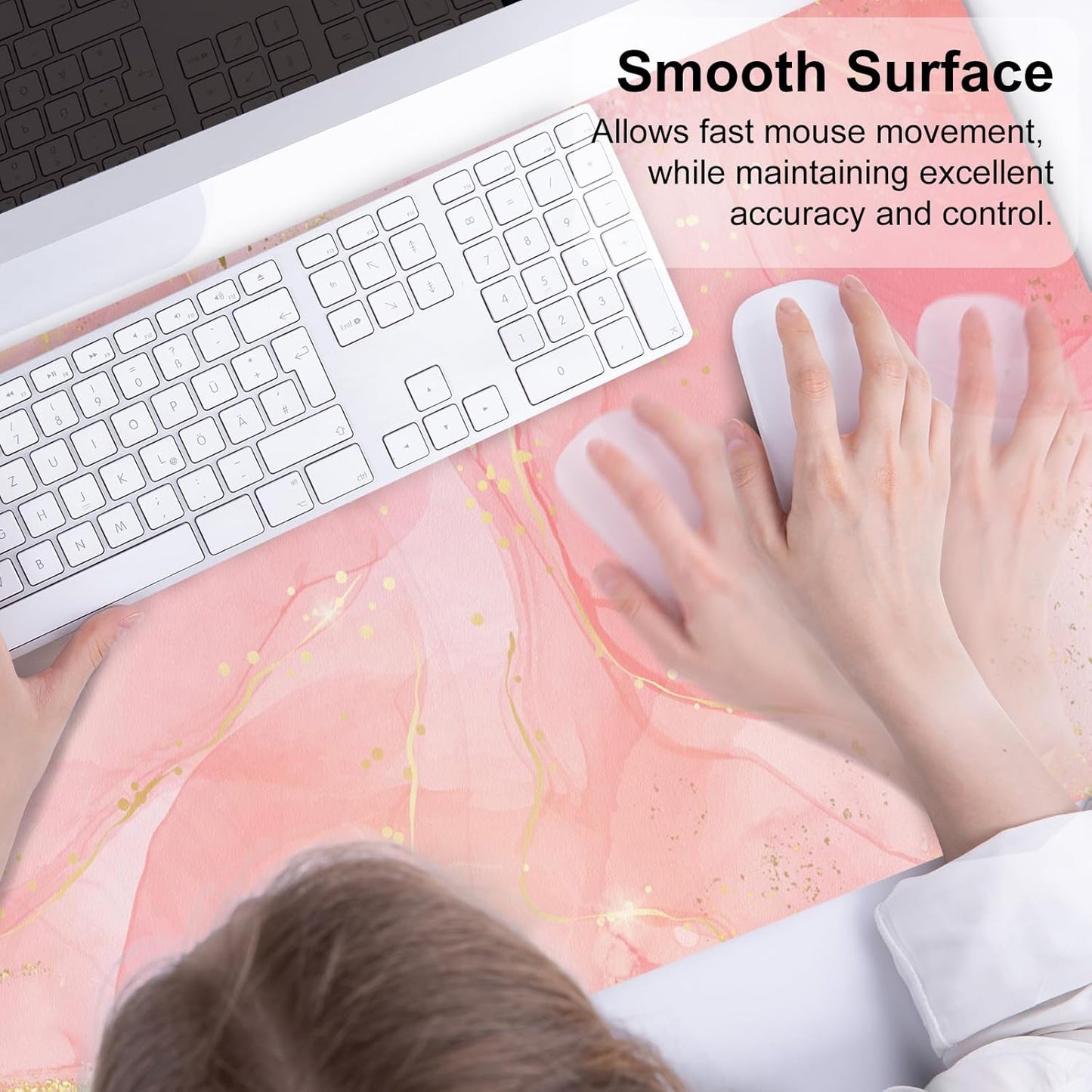 QIYI Large Mouse Pad, Extended Desk Mat for Desktop, PU Leather Waterproof Gaming Mousepad, Computer Desk Accessories Protector Writing Pads for School Office Home 31.5" x 15.7" - Dreamy Pink Marble