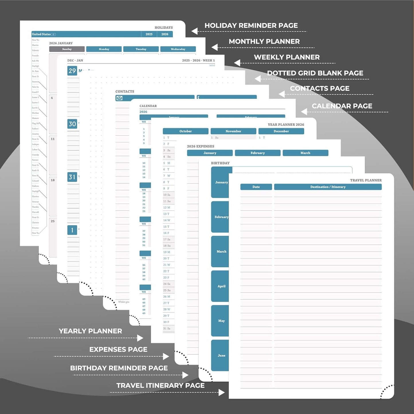 Planner 2026 Daily Weekly and Monthly,8.5"x6.5",12 Months Spiral Bound Calendar Agenda with Self-adhesive Pen Holder,2026 Appointment Book with Vegan Leather Soft Cover,Black