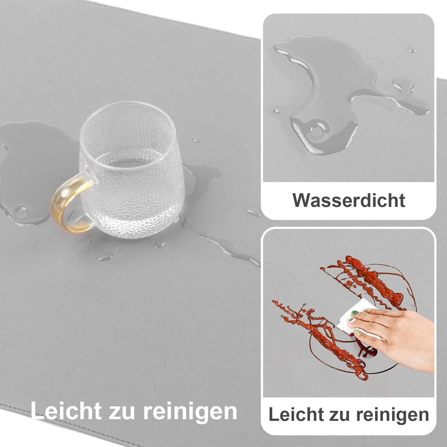 DAWNTREES Desk Mat Protector,PU Leather Desk Pad,Non Slip, Large Mouse Pad and Keyboard Mat, Waterproof Writing Pad for Office and Home (Light Gray,39.4''x19.7'')