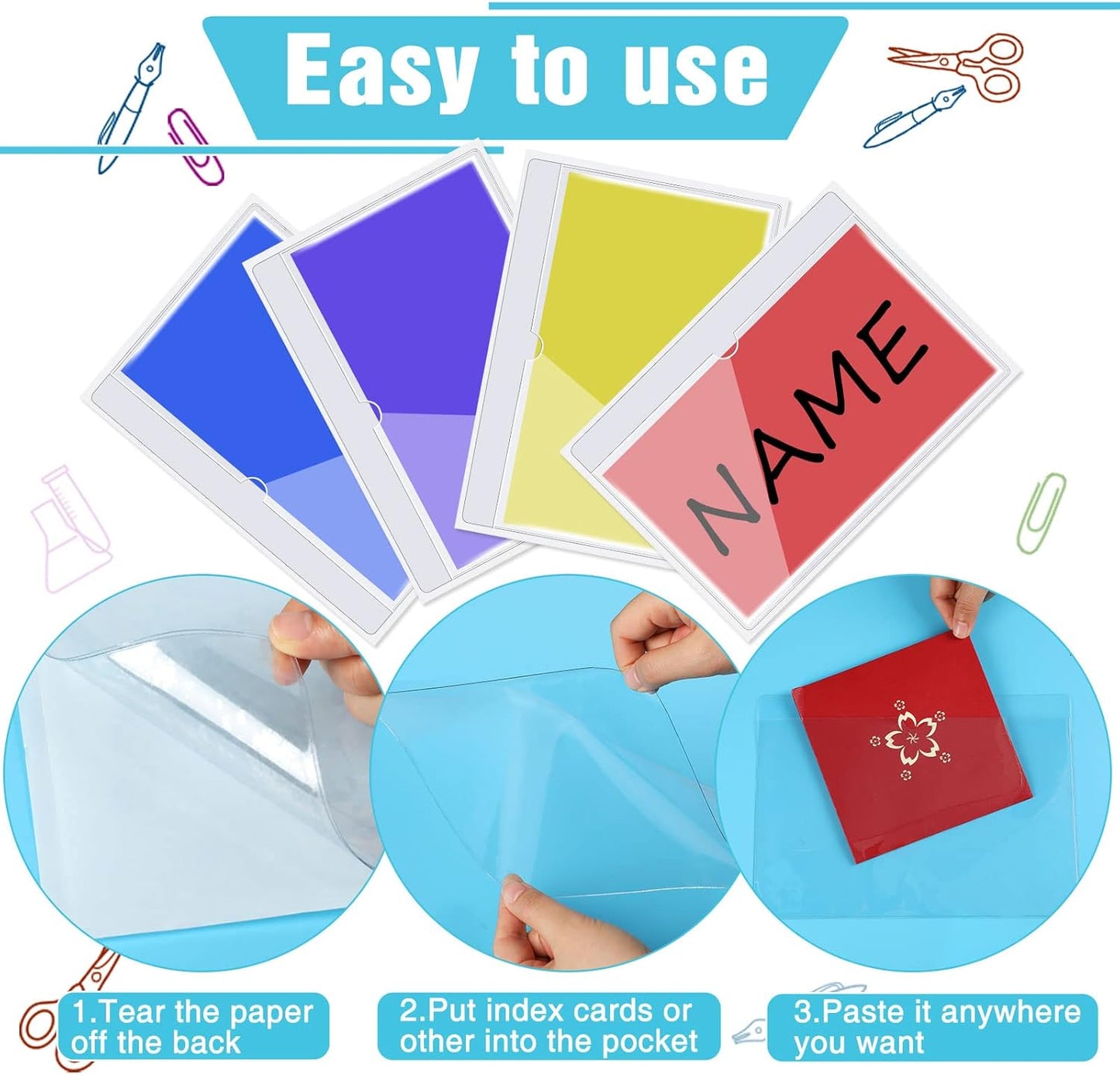 Chinco 30 Pcs Self Adhesive Pockets, Bin Labels for Storage Bins, Clear Pocket Label Sleeves, Plastic Index Card Holder with Top Open for Organizing Bins Box Drawer(9.9 x 7 Inches)