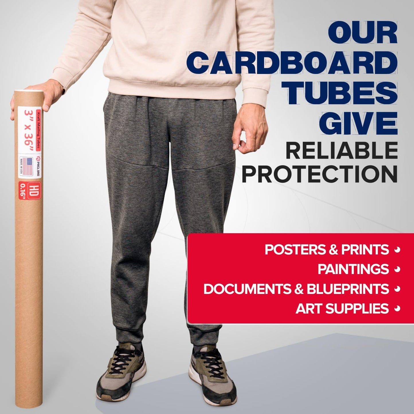 3" x 36" Heavy-Duty Reinforced Cardboard Mailing Tube, Pack of 4 Tubes with 8 Caps – Secure USPS Approved – Great for Shipping and Storing of Prints, Artwork, Posters or Documents