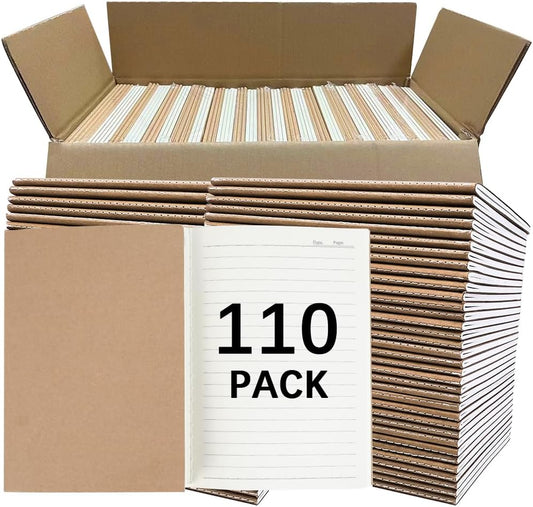 110 Pack A5 Composition Notebooks Bulk, Kraft Cover Lined Paper Journal for Traveler, Notes, Memo, Bulk Journals Notebook Sewn Brown College Ruled, 60 Pages, 8.3 x 5.5 Inch