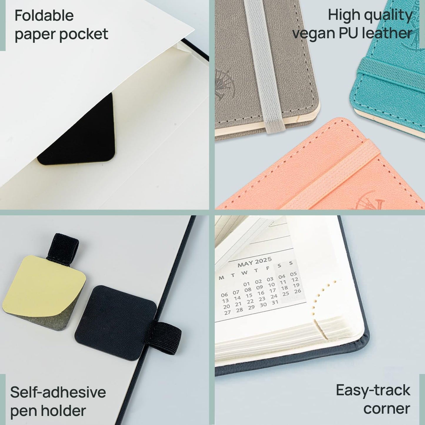 POPRUN Pocket Monthly Planner 2025-2026 (Pocket- 4''x 6.25''Soft Leather Cover) - 18 Month Calendar Book for Purse (Jul.2025-Dec.2026), 100 GSM Thick Paper - Grey