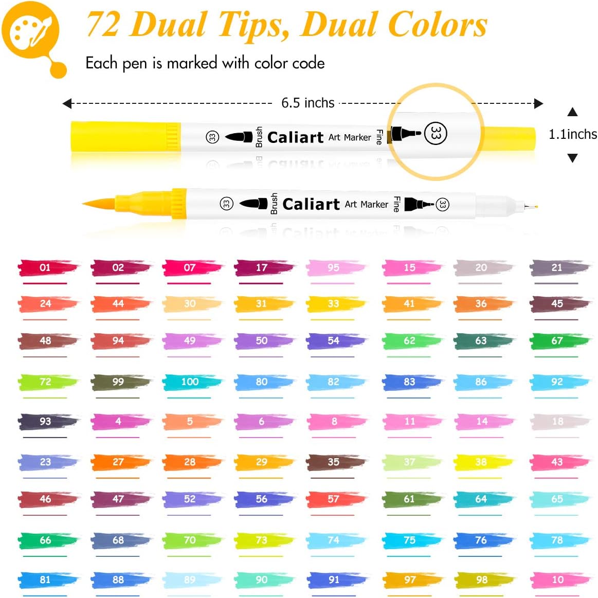 Caliart 72 Colors Dual Tip Fine & Brush Pens Art Markers, Aesthetic Cute Preppy Stuff School Supplies, Coloring Markers for Kids Artist Adult Book Cards Drawing Craft Kit Mothers Day Gift for Mom
