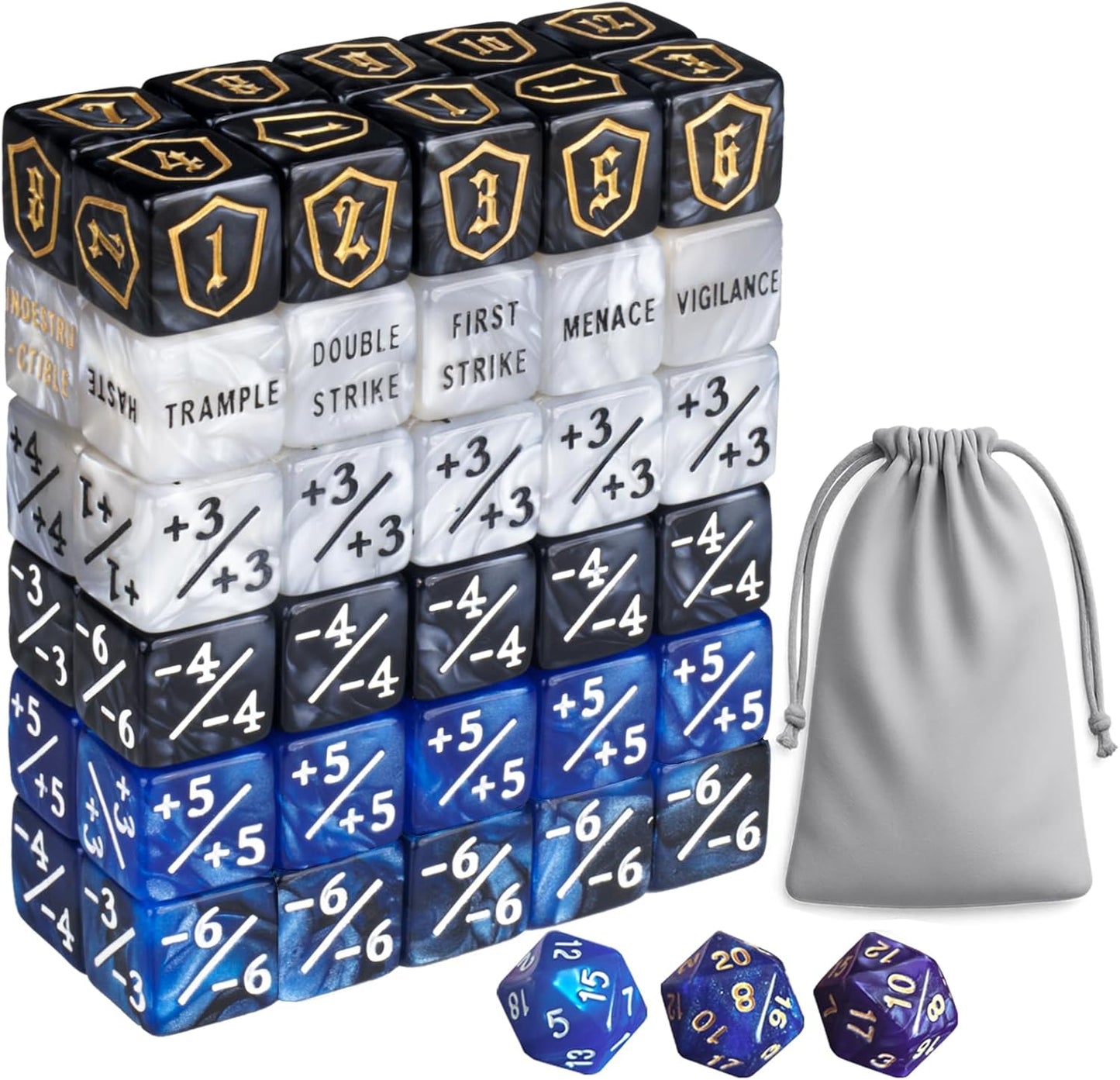 63 PCS MTG Dice Counters Set, D6 MTG Tokens with Bulk Abilities Keywords and MTG Life Counters, Dice Set for TCG and Card Games