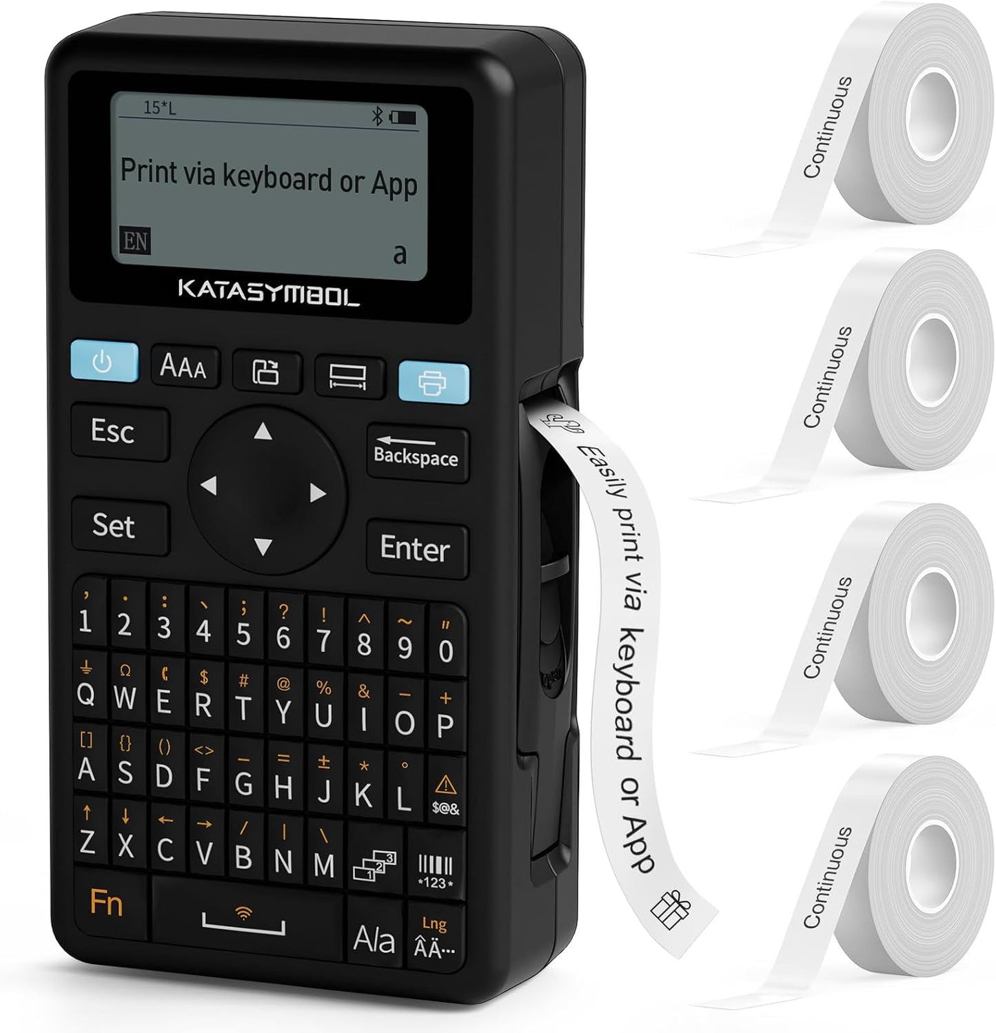 SUPVAN E11 Bluetooth Label Maker Machine with 4 Tapes, Support Keyboard & App with 40 Fonts and 450+ Icons, Rechargeable Inkless Labeler for Home, Kitchen, Office, School Organization, Black