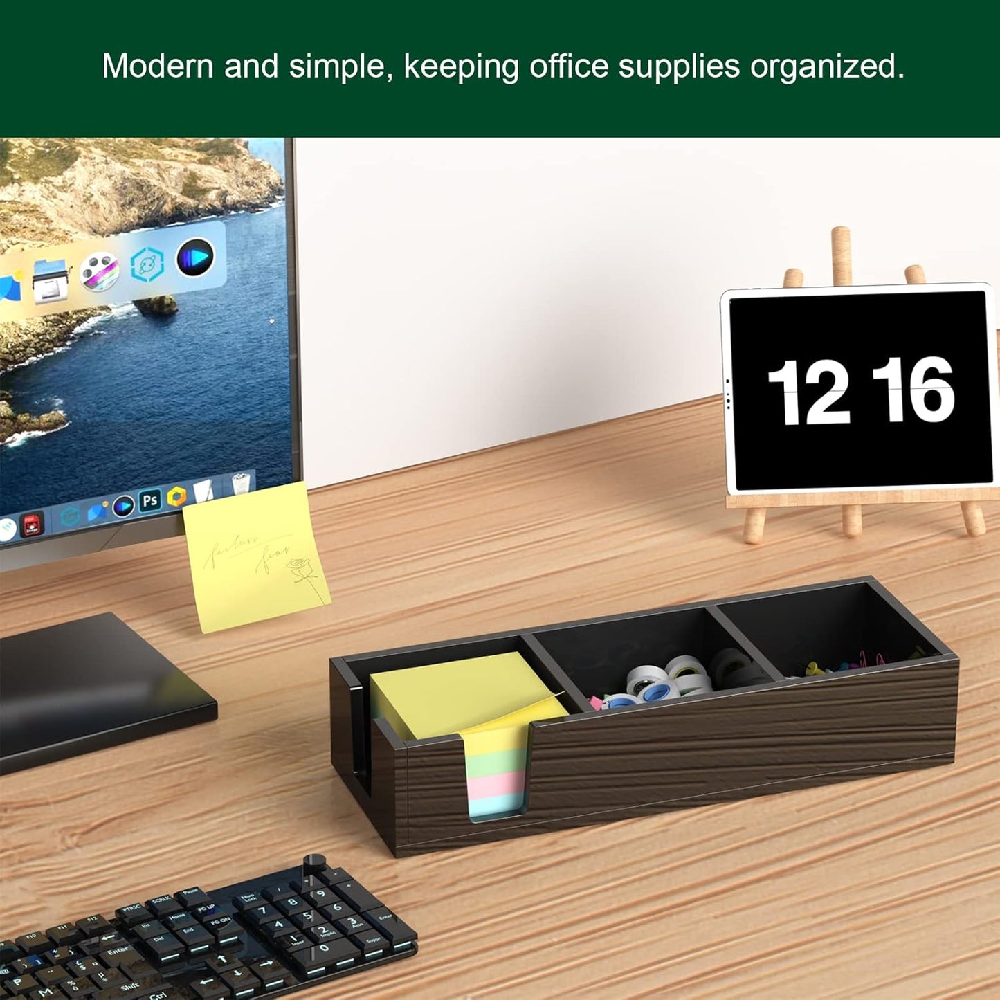 Acrylic Sticky Note Holder, Self-Stick Note Pad Holder W/O Pads - Note Dispenser Memo Pad Holder Desk Organizer for School Office Home (3''x3'' 3IN1 Black)