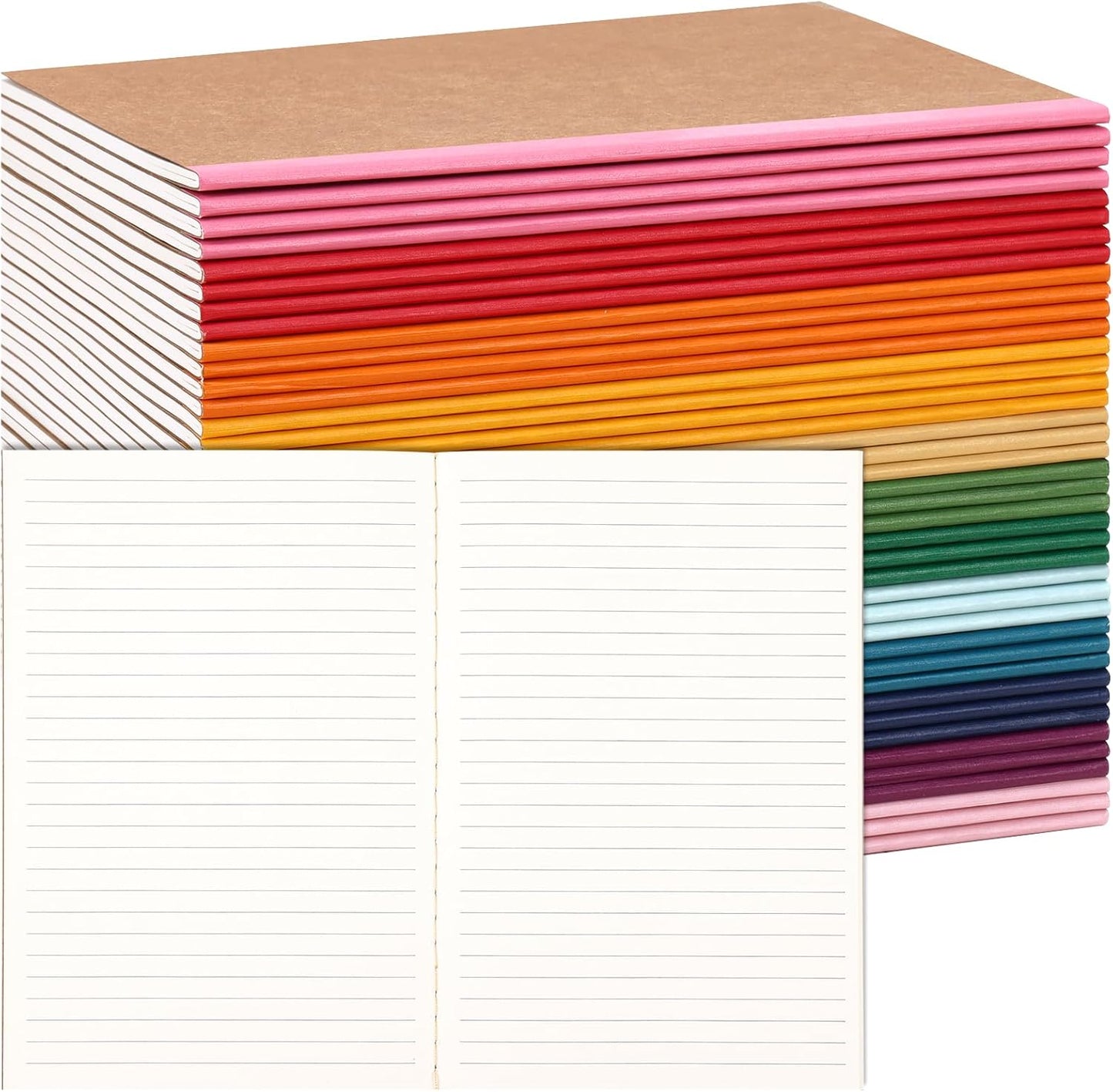 LABUK 40pcs Journals Bulk, A5 Kraft Lined Journaling Notebooks Bulk, Rainbow Composition Notebook, 12 Colors 60 Pages for Writing, School, Kids Gift
