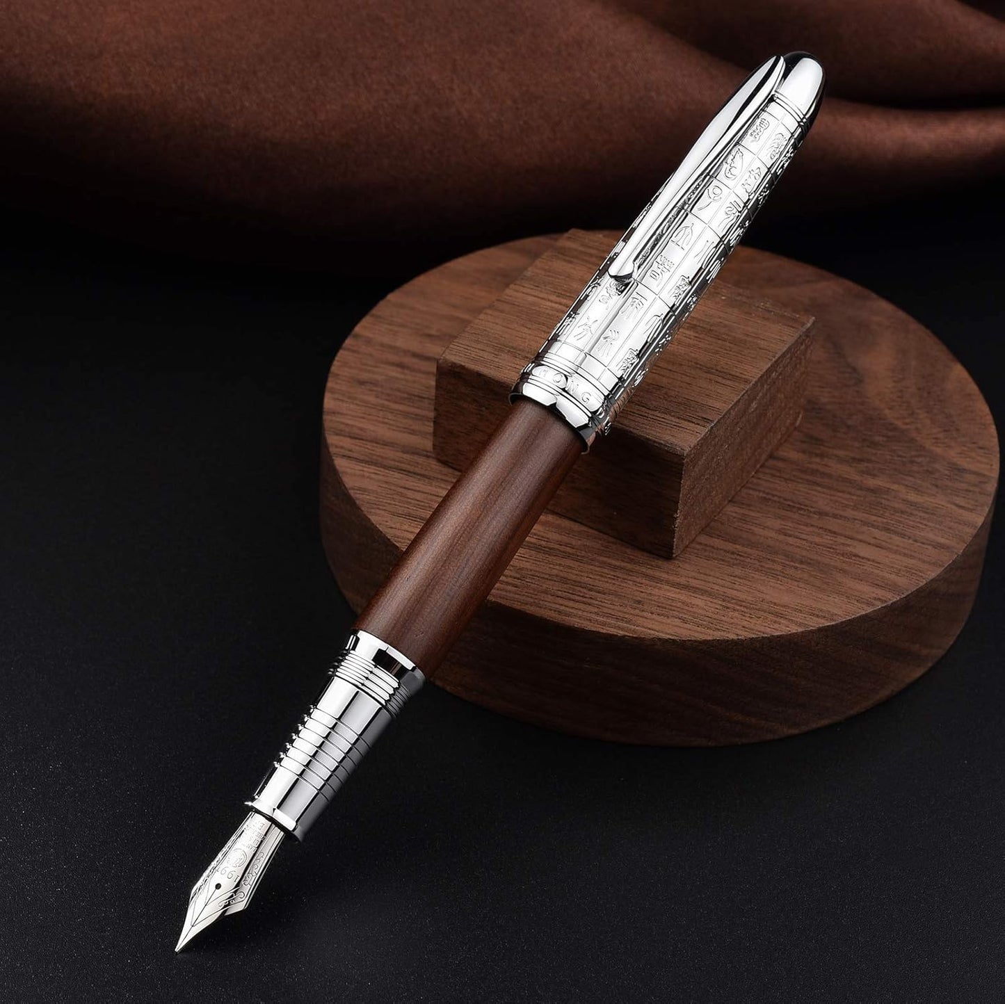 Hongdian 6016 Natural Wood Fountain Pen, Iridium Extra Fine Nib Writing Pen with Metal Pen Case